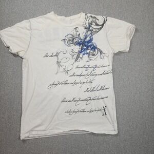Audeamus Graphic T Shirt Mens L White Good Fleur De Lis Sword Y2K Grunge Edgy
